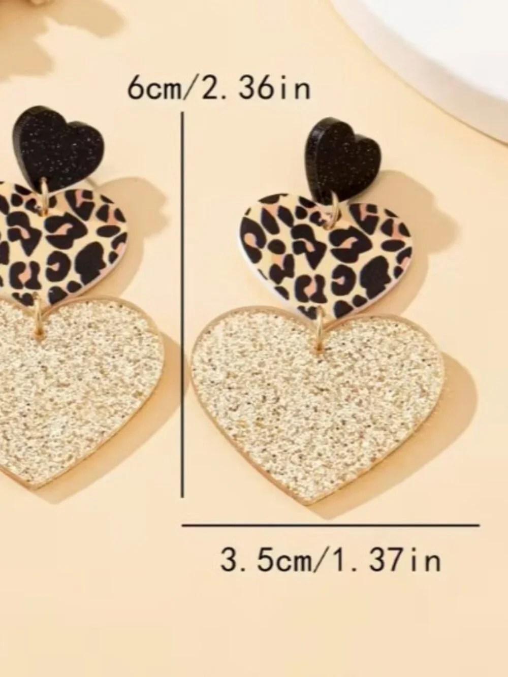 Black, Leopard & Gold Stacked Hearts Statement‎ Dangle Earrings (NEW & SO CUTE!)
